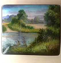 Landscape Near Moscow - box, Fedoskino lacquer painting technique