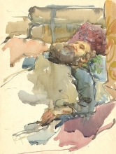 Having Gathered Mushrooms - watercolor, paper