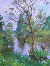 Spring Flood - gouache, tempera, mixed technique