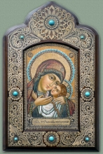 The Mother Of God Of Korsun - pine, cut out birch, oil, turquise
