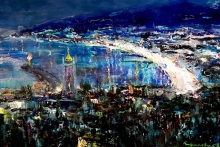 Summer Night In The City Of Yalta - oil, canvas